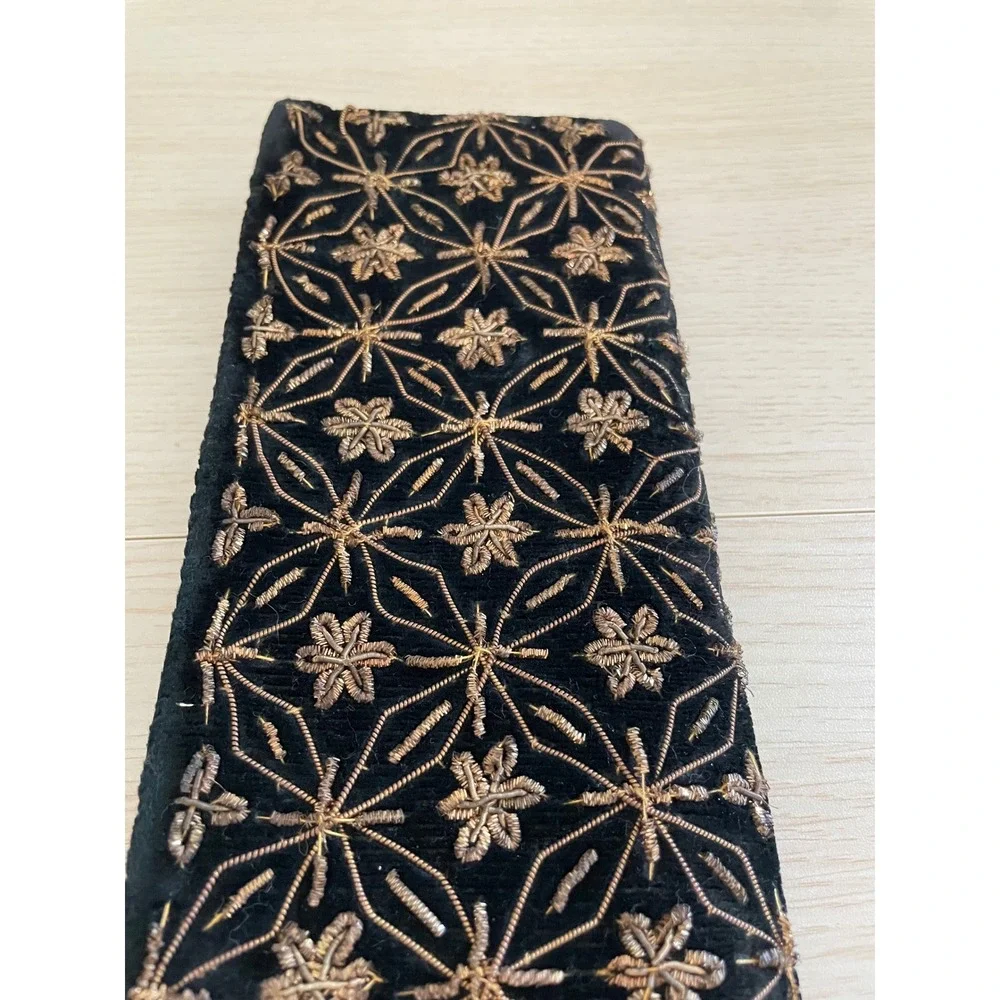 Vintage Black Velvet Gold Embroidered Floral Geometric Evening Clutch Bag